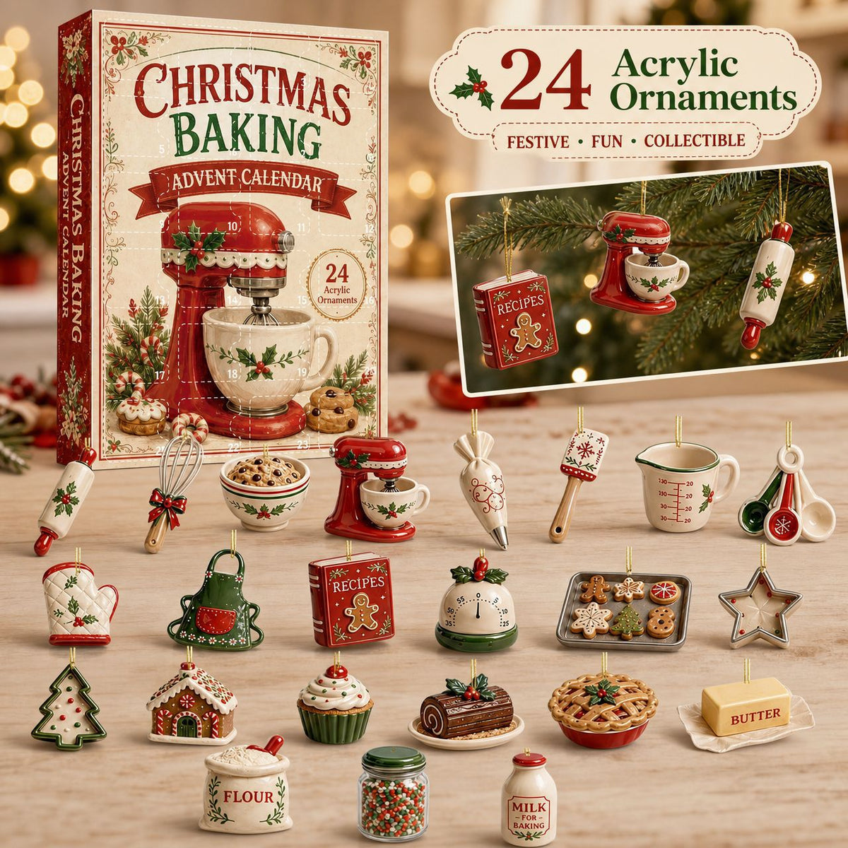 Christmas Advent Calendar with 24 Acrylic Ornaments