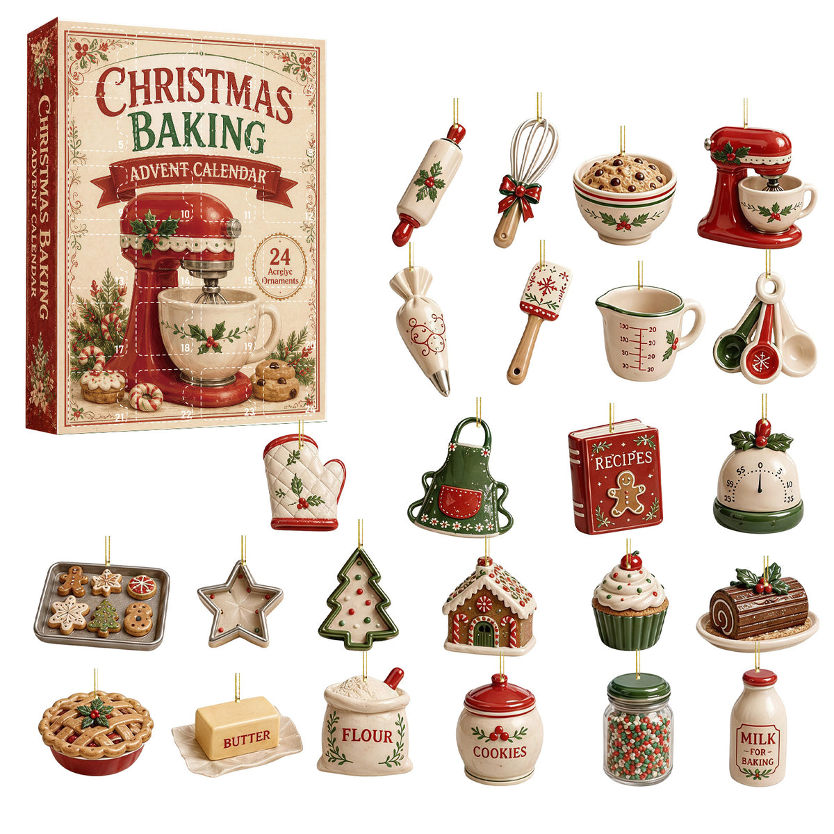 Christmas Advent Calendar with 24 Acrylic Ornaments